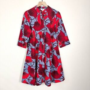Zuri Kenya Red Floral Cotton Swing Shirt Dress Size XS